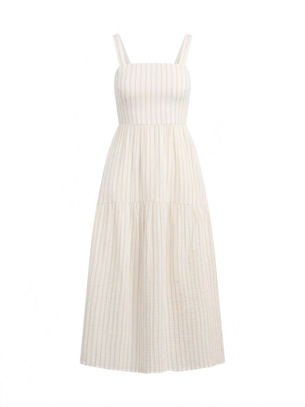 NEW FAVORITE DAUGHTER women's go to dress in light khaki stripe